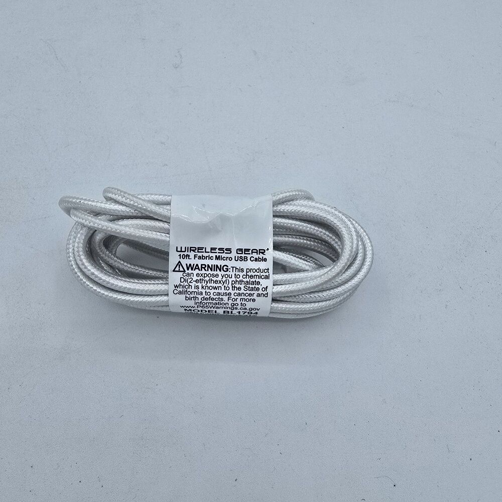 Wireless Gear 10 ft micro usb sync and charge cable. New